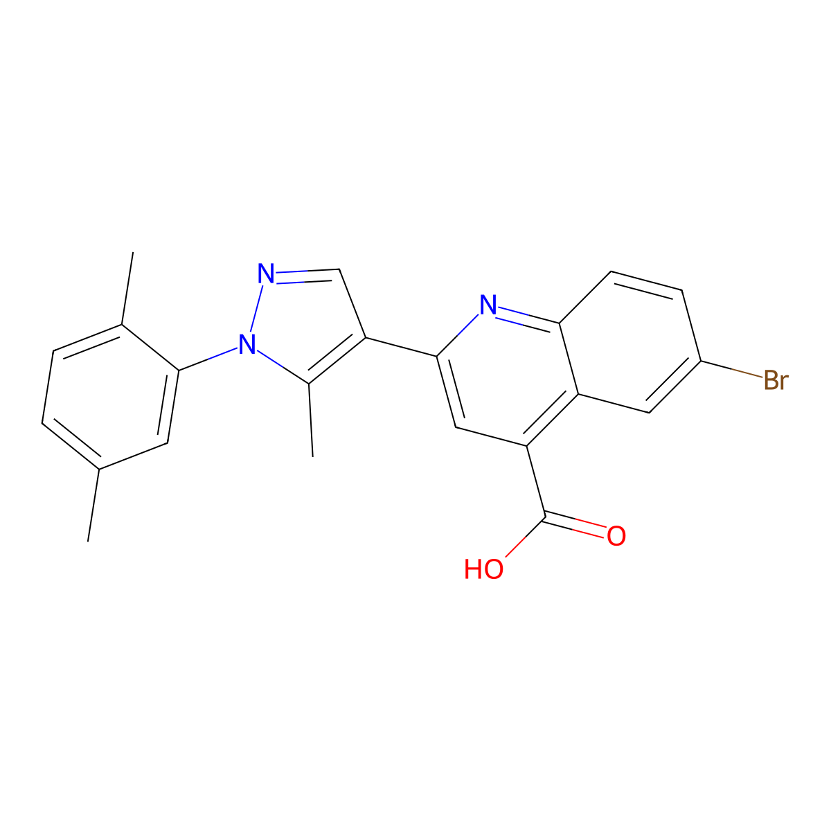 6-Bromo-2-(1-(2,5-dimethylphenyl)-5-methyl-1H-pyrazol-4-yl)quinoline-4-carboxylic acid molecular structure, CAS 1345406-09-8