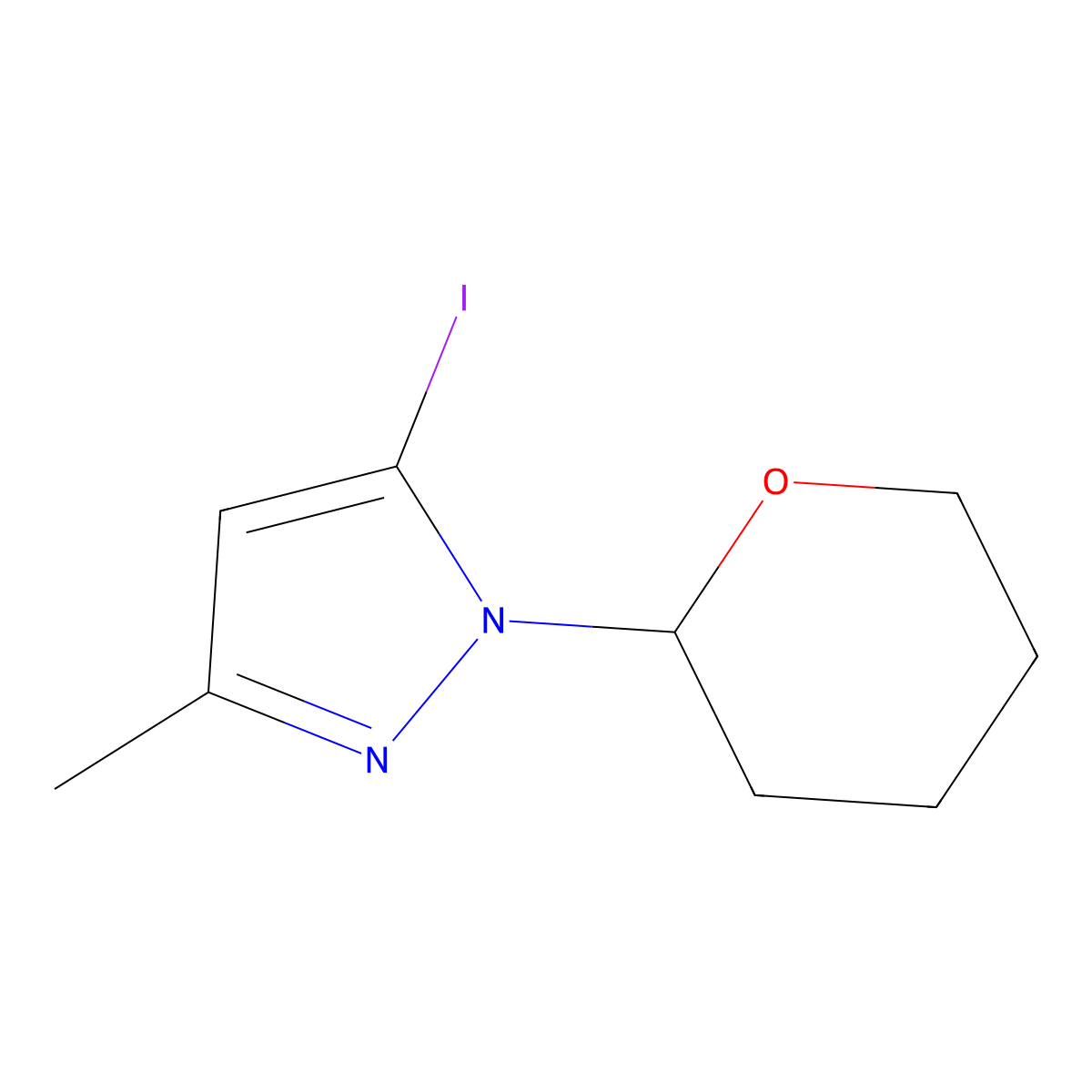 5-Iodo-3-methyl-1-(tetrahydro-2H-pyran-2-yl)-1H-pyrazole molecular structure, CAS 1345471-37-5