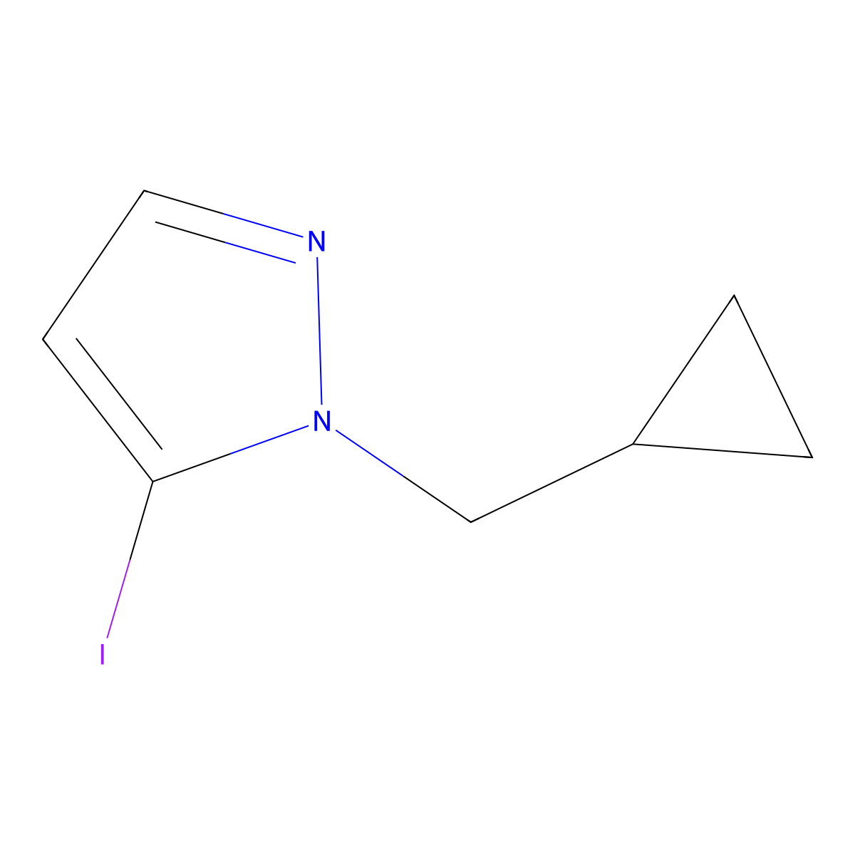 1-(Cyclopropylmethyl)-5-iodo-1H-pyrazole molecular structure, CAS 1345471-39-7