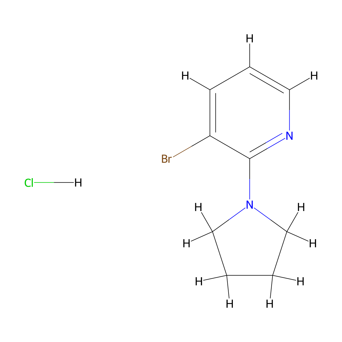 3-Bromo-2-pyrrolidinopyridine, HCl molecular structure, CAS 1345471-58-0