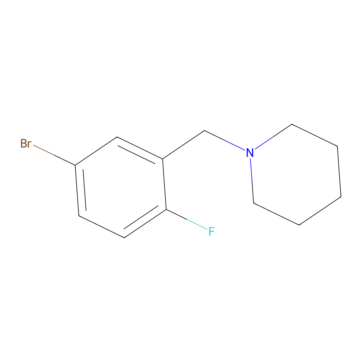 4-Bromo-1-fluoro-2-(piperidinomethyl)benzene molecular structure, CAS 1345471-85-3