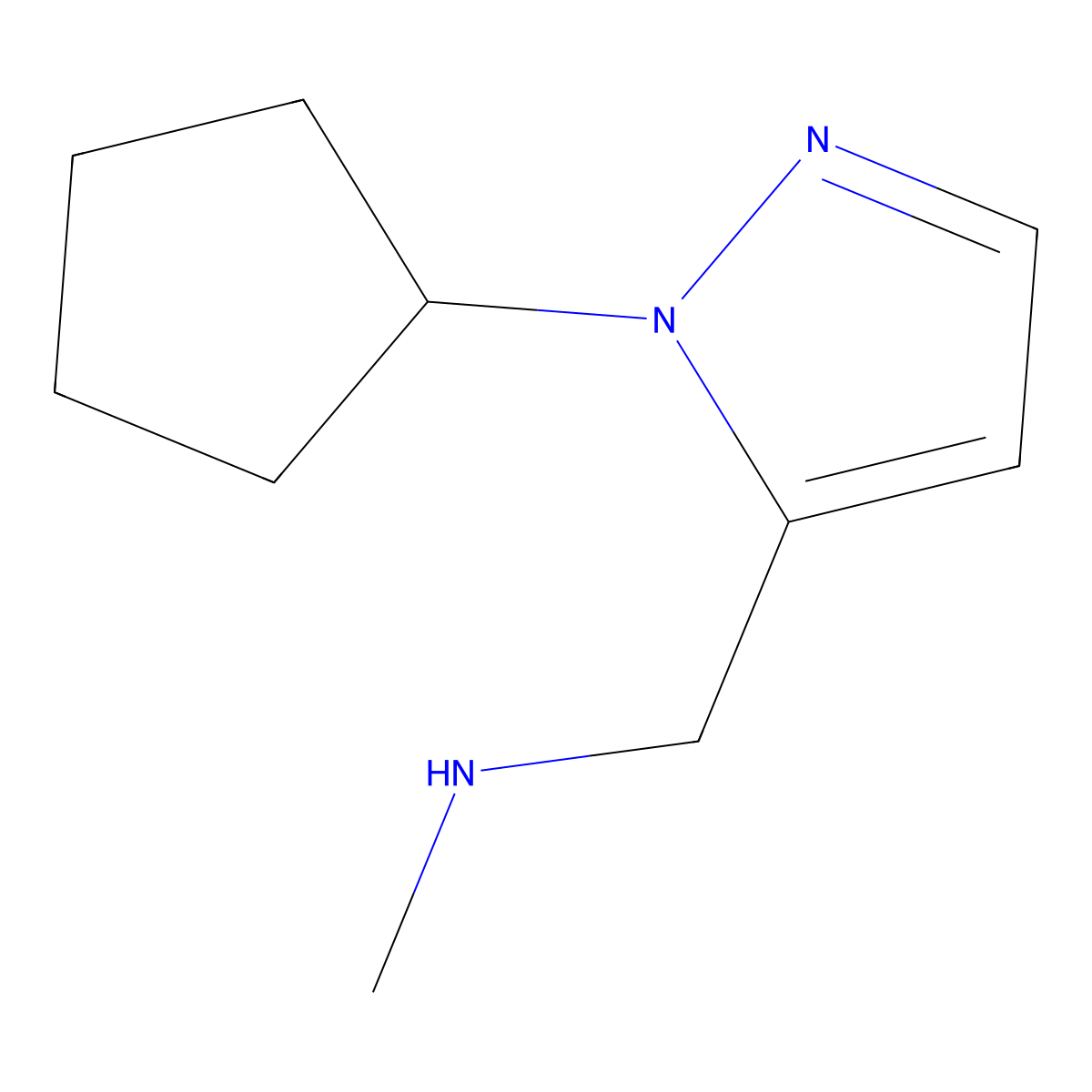 1-(1-cyclopentyl-1H-pyrazol-5-yl)-N-methylmethanamine molecular structure, CAS 1345510-68-0
