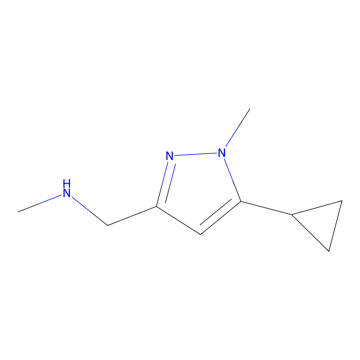 1-(5-cyclopropyl-1-methyl-1H-pyrazol-3-yl)-N-methylmethanamine molecular structure, CAS 1345510-69-1