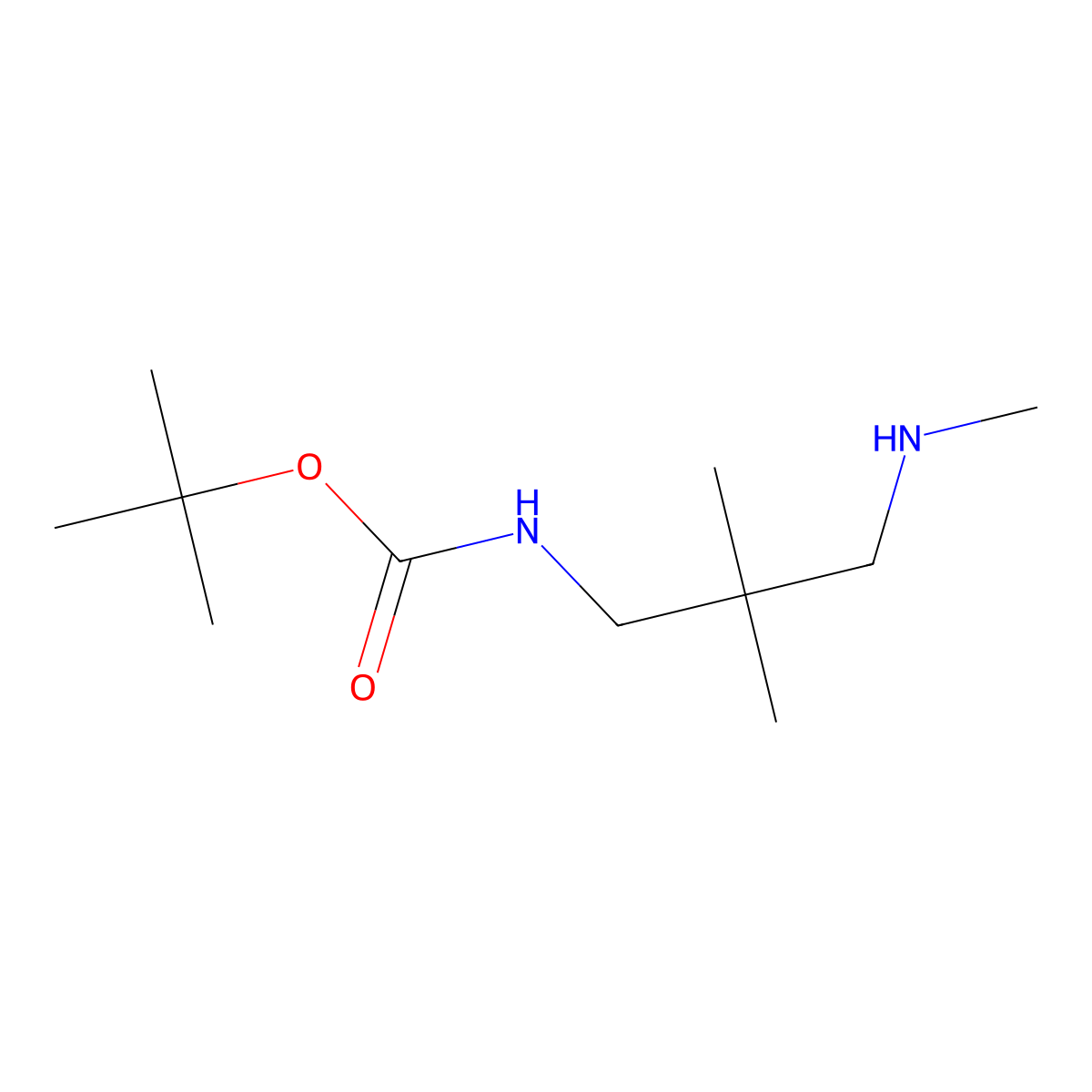 tert-butyl N-(2,2-dimethyl-3-(methylamino)propyl)carbamate molecular structure, CAS 1345532-72-0