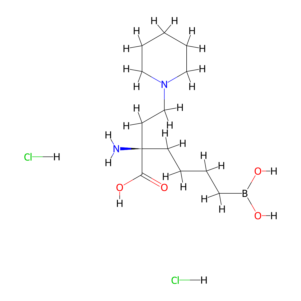 (2R)-2-amino-6-borono-2-[2-(1-piperidyl)ethyl]hexanoic acid;dihydrochloride molecular structure, CAS 1345670-51-0