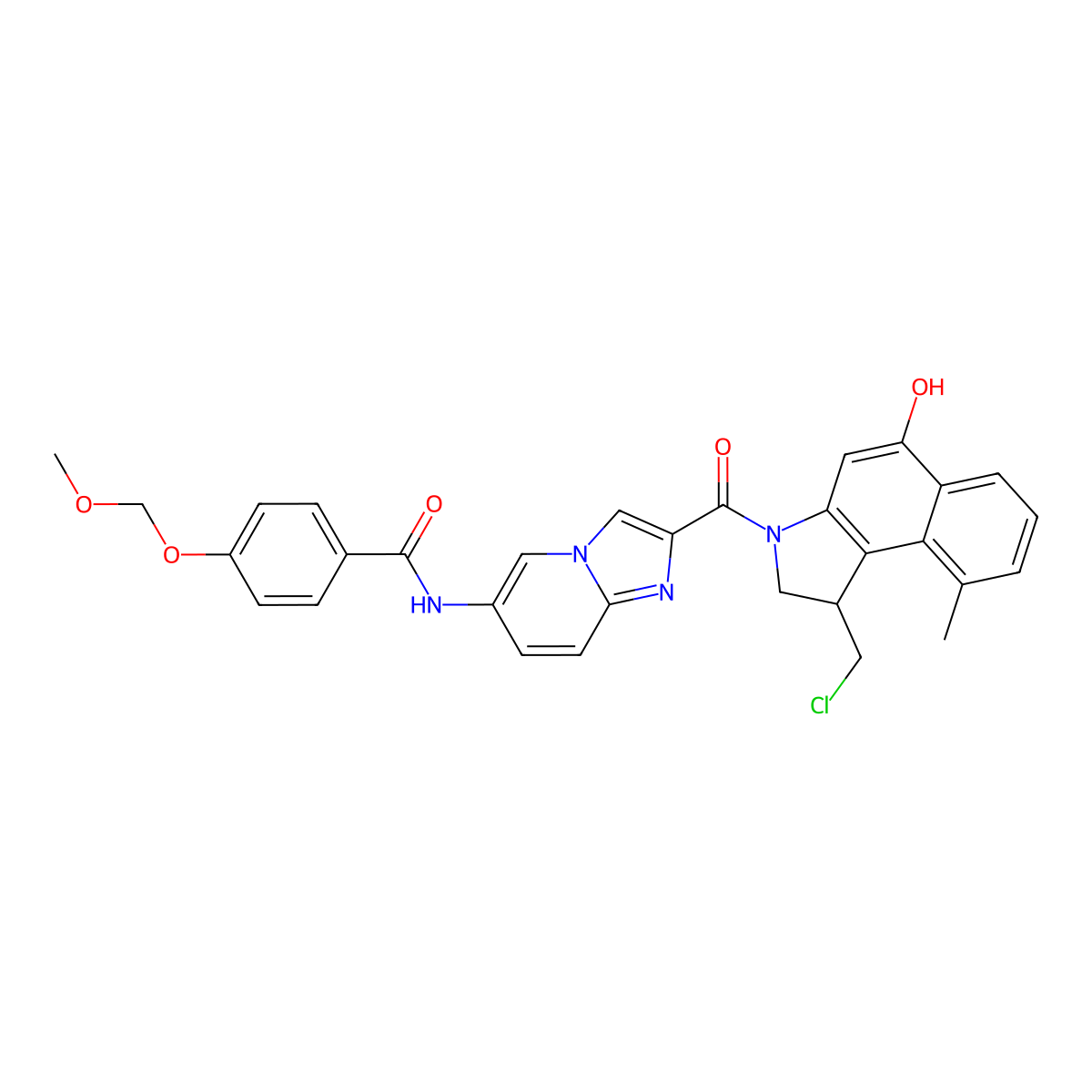 (S)-N-(2-(1-(Chloromethyl)-5-hydroxy-9-methyl-2,3-dihydro-1H-benzo[e]indole-3-carbonyl)imidazo[1,2-a]pyridin-6-yl)-4-(methoxymethoxy)benzamide molecular structure, CAS 1345681-72-2