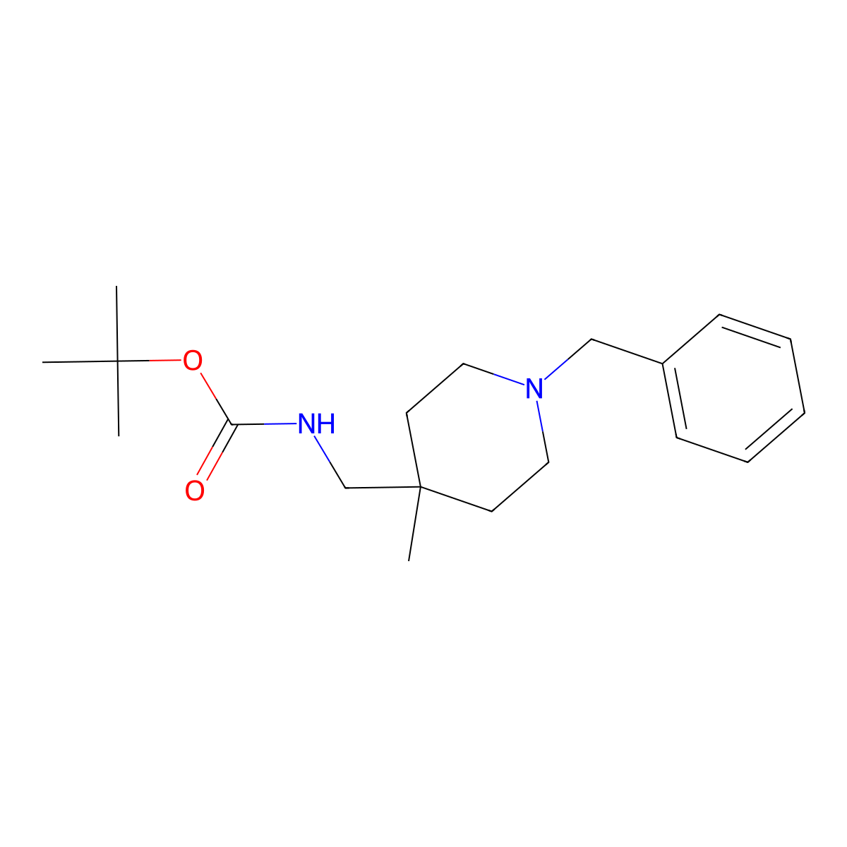 tert-Butyl ((1-benzyl-4-methylpiperidin-4-yl)methyl)carbamate molecular structure, CAS 1345728-58-6