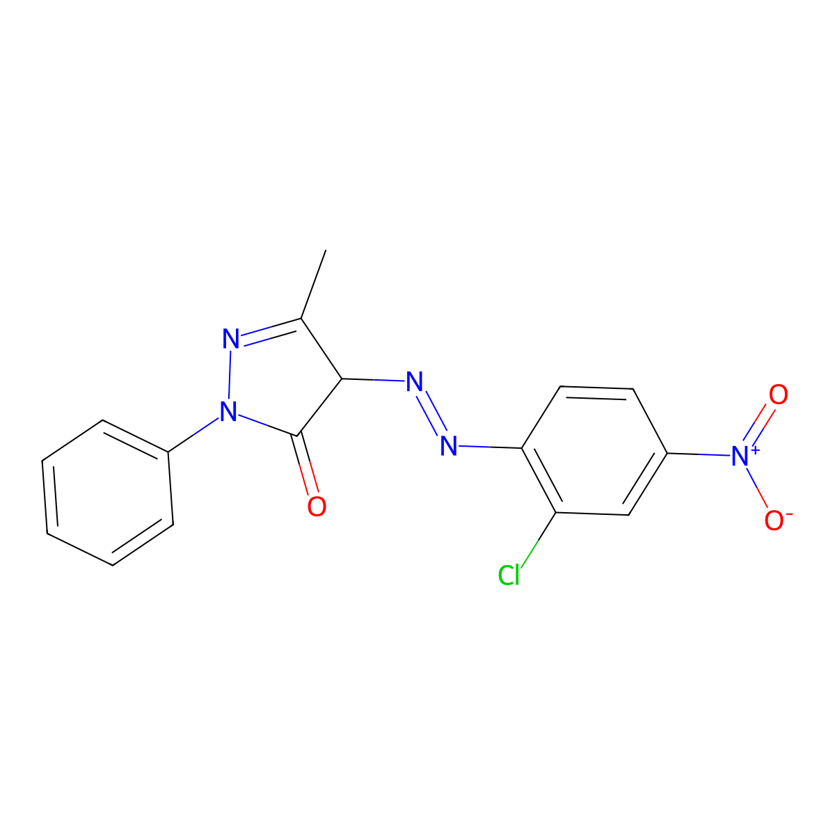 3H-Pyrazol-3-one, 4-[2-(2-chloro-4-nitrophenyl)diazenyl]-2,4-dihydro-5-methyl-2-phenyl- molecular structure, CAS 13458-81-6