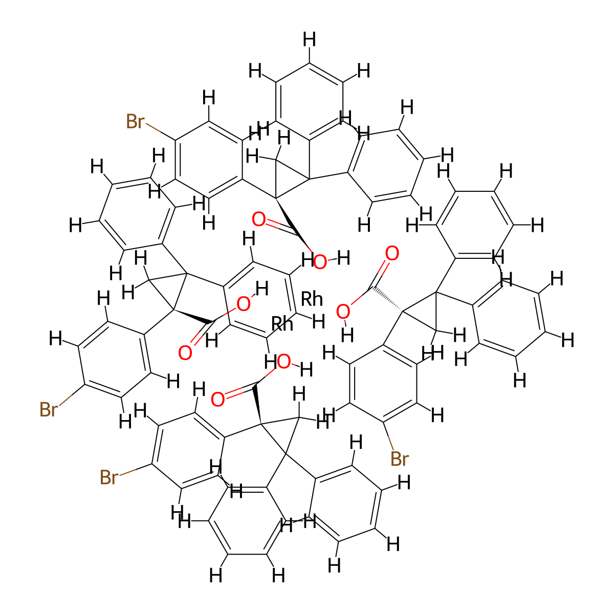 Tetrakis[(R)-(-)-[(1R)-1-(4-bromophenyl)-2,2-diphenylcyclopropanecarboxylato]dirhodium(II) , Rh2(R-BTPCP)4 molecular structure, CAS 1345974-62-0