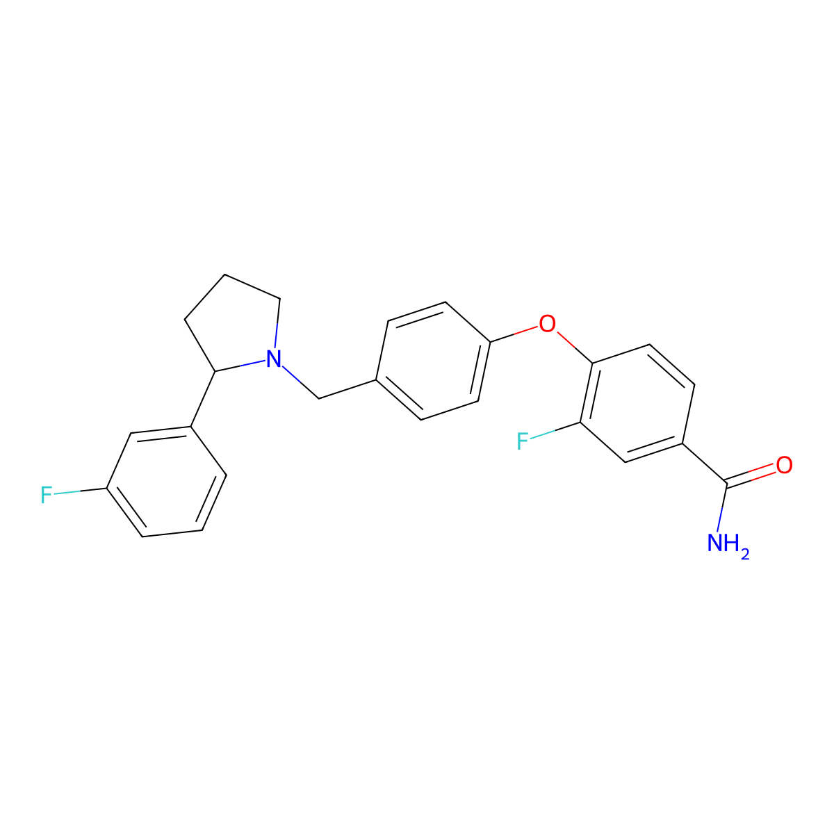 (S)-3-fluoro-4-(4-((2-(3-fluorophenyl)pyrrolidin-1-yl)methyl)phenoxy)benzamide molecular structure, CAS 1346133-11-6