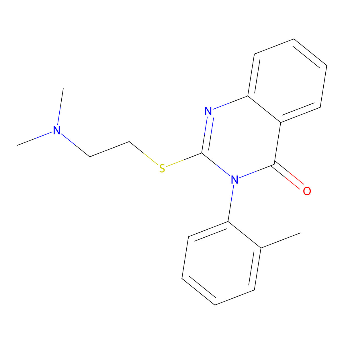 4(3H)-Quinazolinone, 2-((2-(dimethylamino)ethyl)thio)-3-(2-methylphenyl)- molecular structure, CAS 134615-98-8