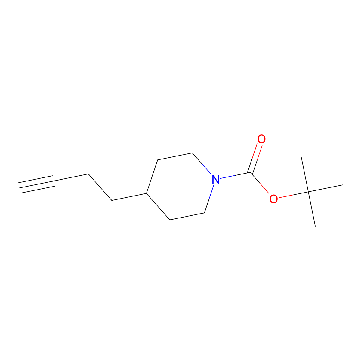 Tert-butyl 4-(but-3-yn-1-yl)piperidine-1-carboxylate molecular structure, CAS 1346153-07-8