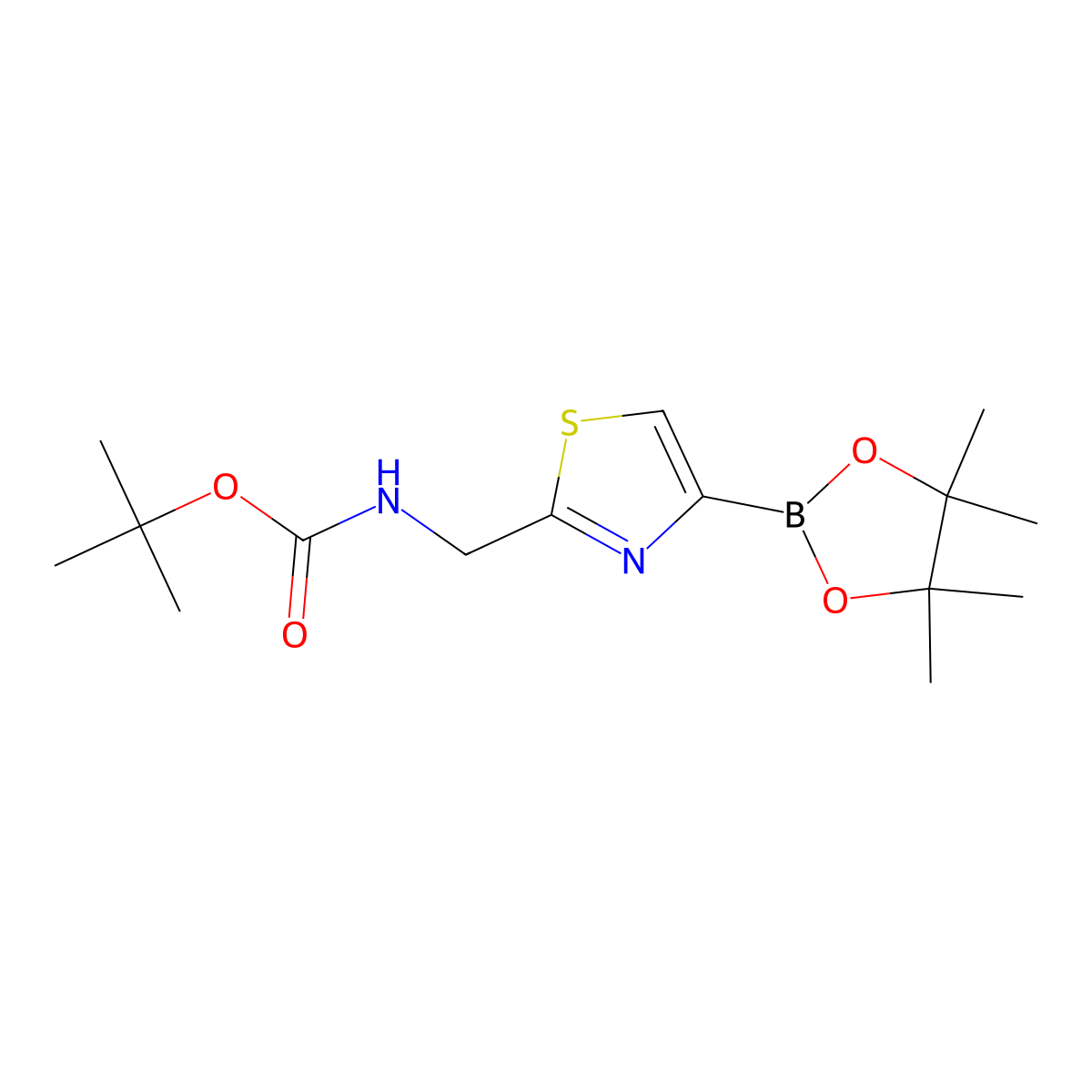 Tert-butyl (4-(4,4,5,5-tetramethyl-1,3,2-dioxaborolan-2-yl)thiazol-2-yl)methylcarbamate molecular structure, CAS 1346219-45-1