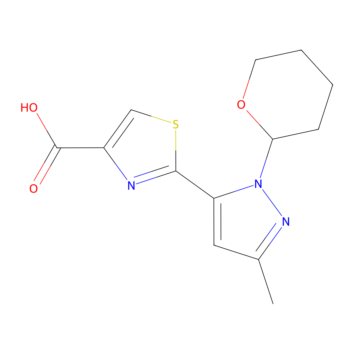 2-(3-methyl-1-(tetrahydro-2H-pyran-2-yl)-1H-pyrazol-5-yl)thiazole-4-carboxylic Acid molecular structure, CAS 1346219-53-1