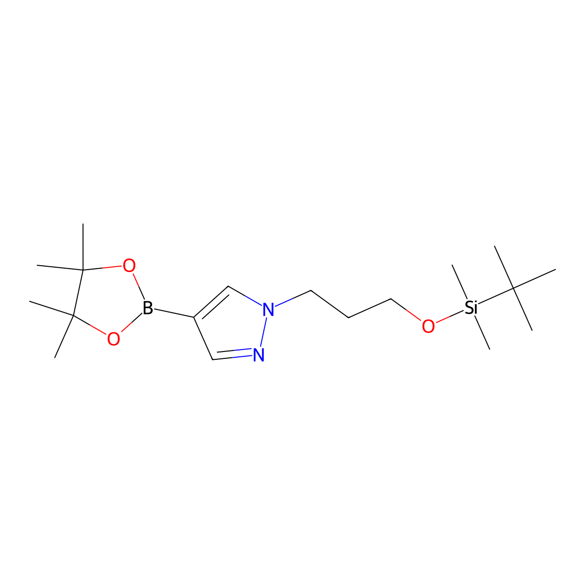 1H-Pyrazole, 1-[3-[[(1,1-dimethylethyl)dimethylsilyl]oxy]propyl]-4-(4,4,5,5-tetramethyl-1,3,2-dioxaborolan-2-yl)- molecular structure, CAS 1346253-31-3