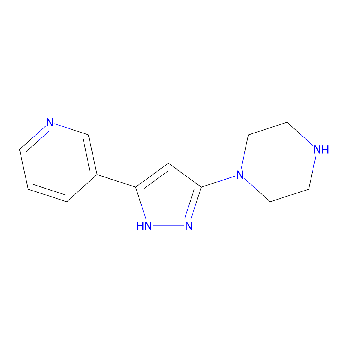 1-(3-(pyridin-3-yl)-1H-pyrazol-5-yl)piperazine molecular structure, CAS 1346267-60-4