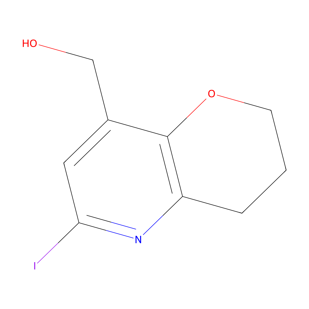 (6-iodo-3,4-dihydro-2H-pyrano[3,2-b]pyridin-8-yl)methanol molecular structure, CAS 1346446-89-6