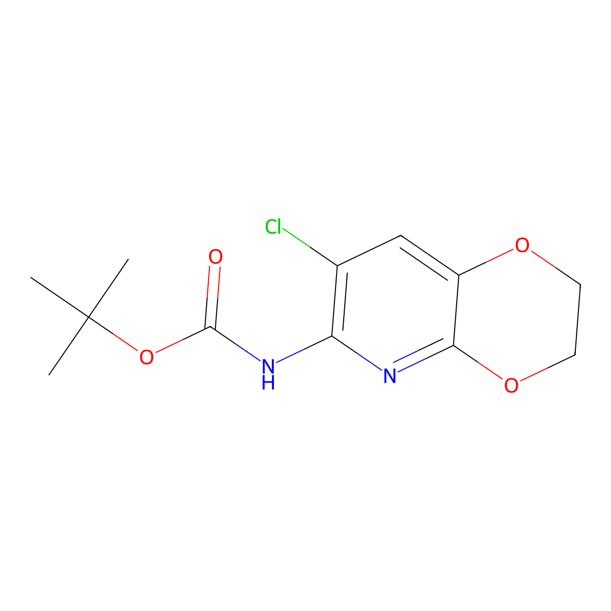 Tert-butyl (7-chloro-2,3-dihydro-[1,4]dioxino[2,3-B]pyridin-6-YL)carbamate molecular structure, CAS 1346446-94-3