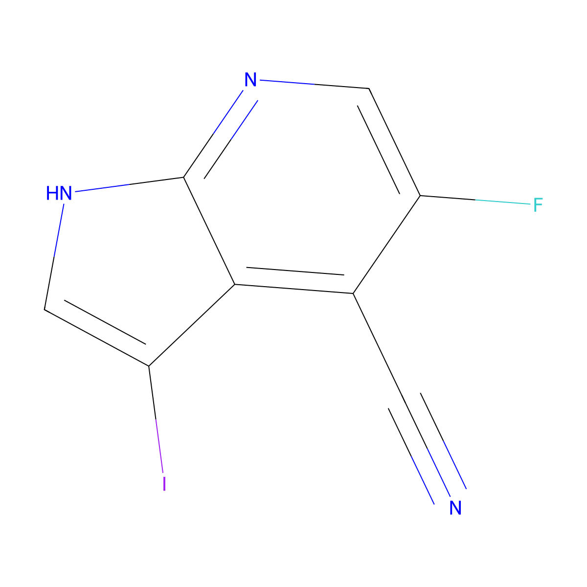 5-fluoro-3-iodo-1H-pyrrolo[2,3-b]pyridine-4-carbonitrile molecular structure, CAS 1346446-95-4