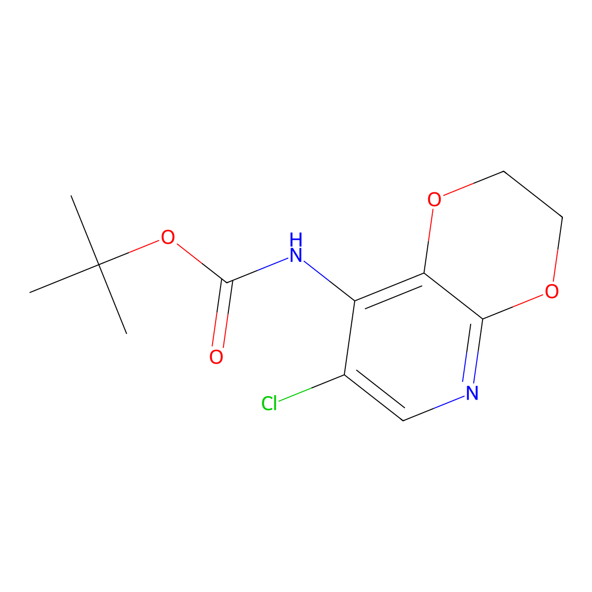 tert-Butyl (7-chloro-2,3-dihydro-[1,4]dioxino[2,3-b]pyridin-8-yl)carbamate molecular structure, CAS 1346447-03-7