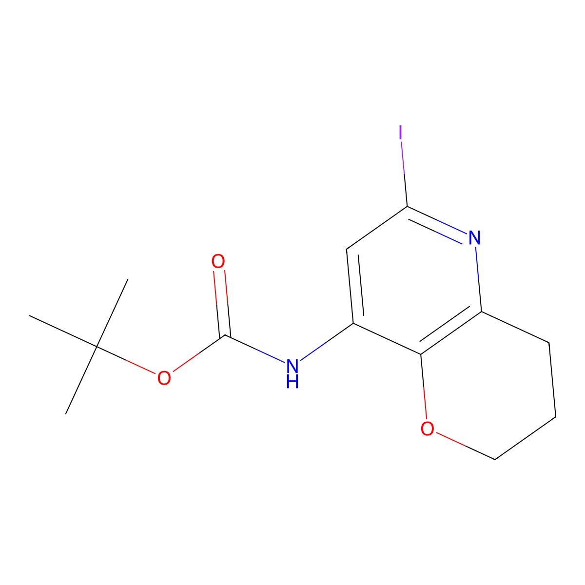 tert-Butyl (6-iodo-3,4-dihydro-2H-pyrano[3,2-b]pyridin-8-yl)carbamate molecular structure, CAS 1346447-06-0