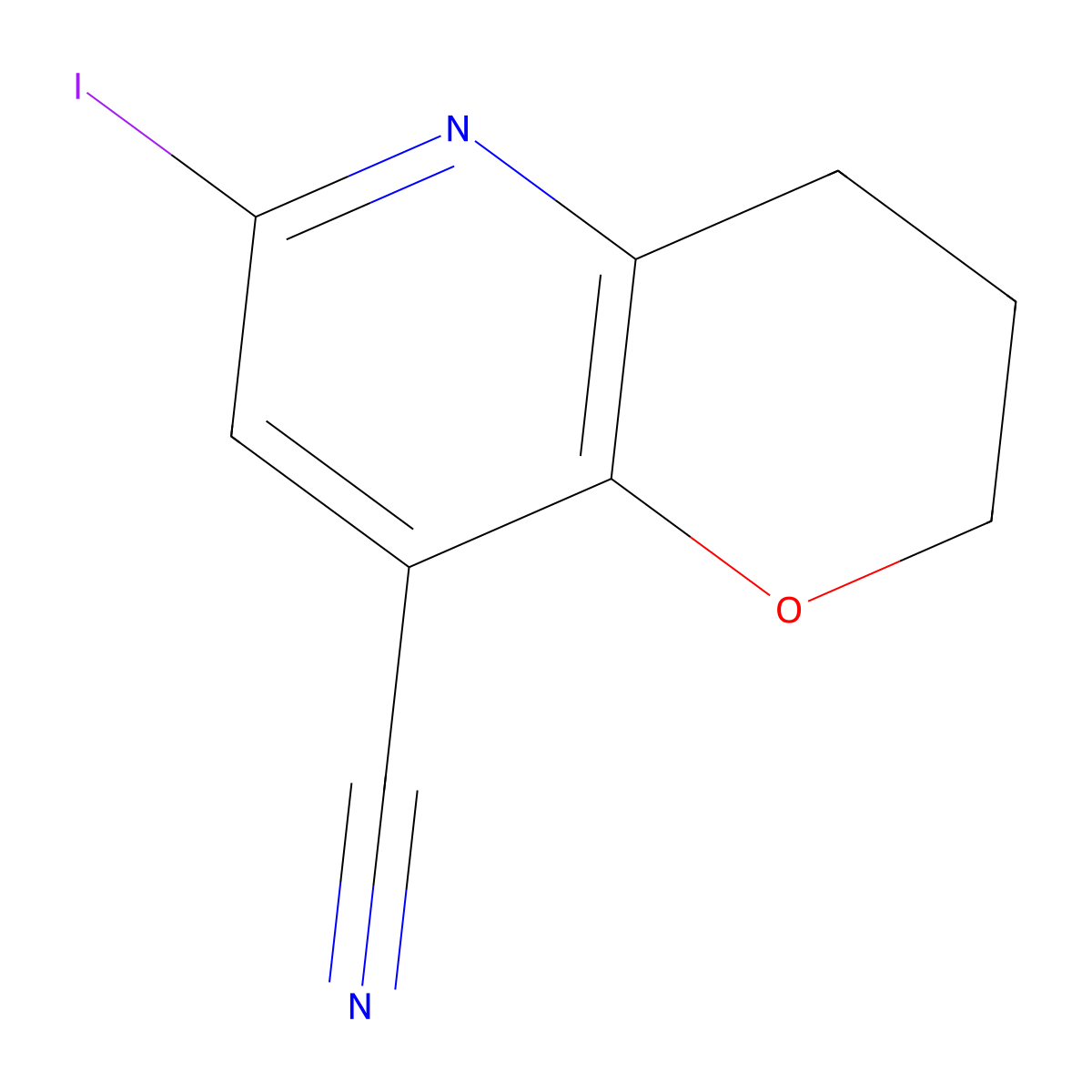 6-iodo-3,4-dihydro-2H-pyrano[3,2-b]pyridine-8-carbonitrile molecular structure, CAS 1346447-09-3