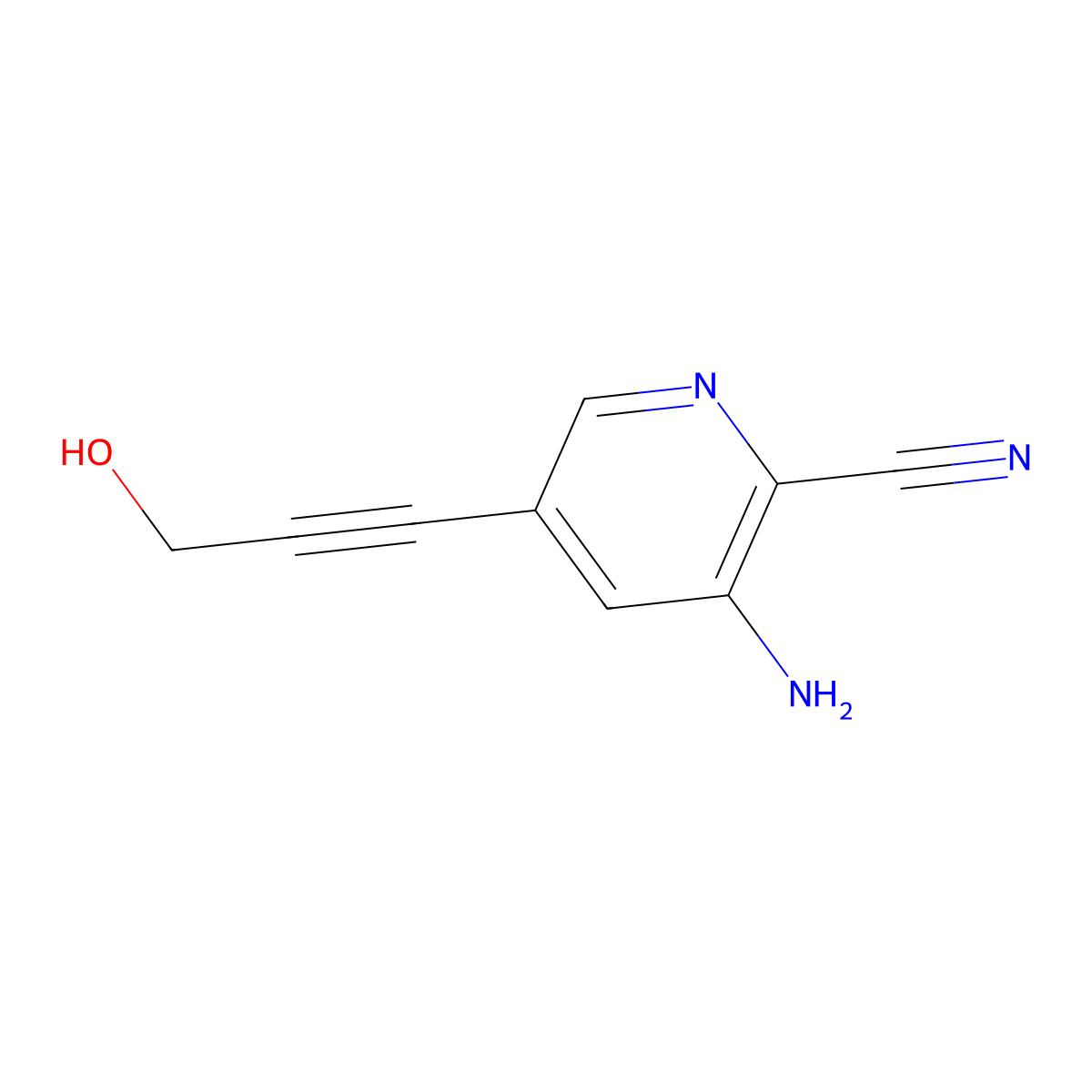 3-Amino-5-(3-hydroxyprop-1-yn-1-yl)picolinonitrile molecular structure, CAS 1346447-12-8