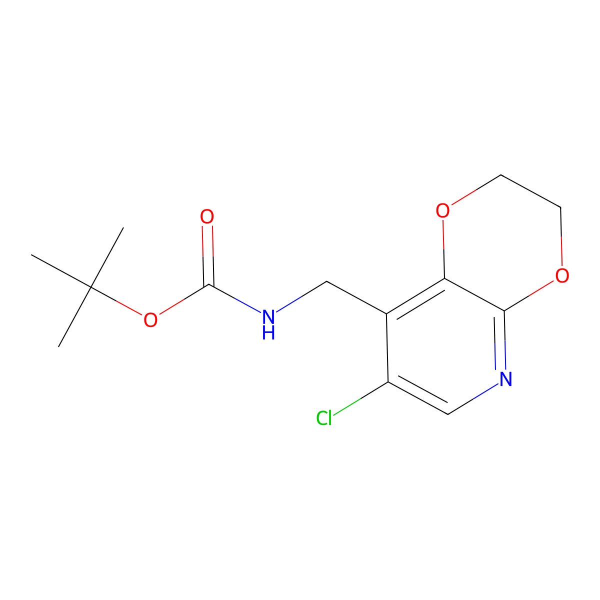 tert-Butyl ((7-chloro-2,3-dihydro-[1,4]dioxino[2,3-b]pyridin-8-yl)methyl)carbamate molecular structure, CAS 1346447-18-4