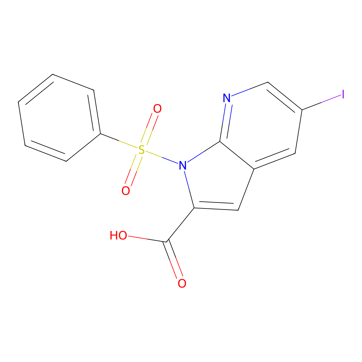 5-Iodo-1-(phenylsulfonyl)-1H-pyrrolo[2,3-b]pyridine-2-carboxylic acid molecular structure, CAS 1346447-25-3