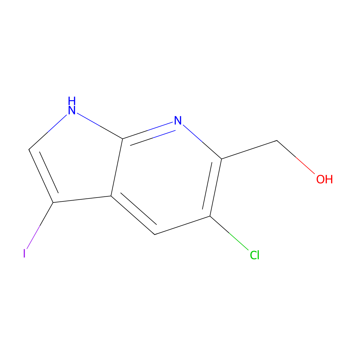 (5-chloro-3-iodo-1H-pyrrolo[2,3-b]pyridin-6-yl)methanol molecular structure, CAS 1346447-28-6