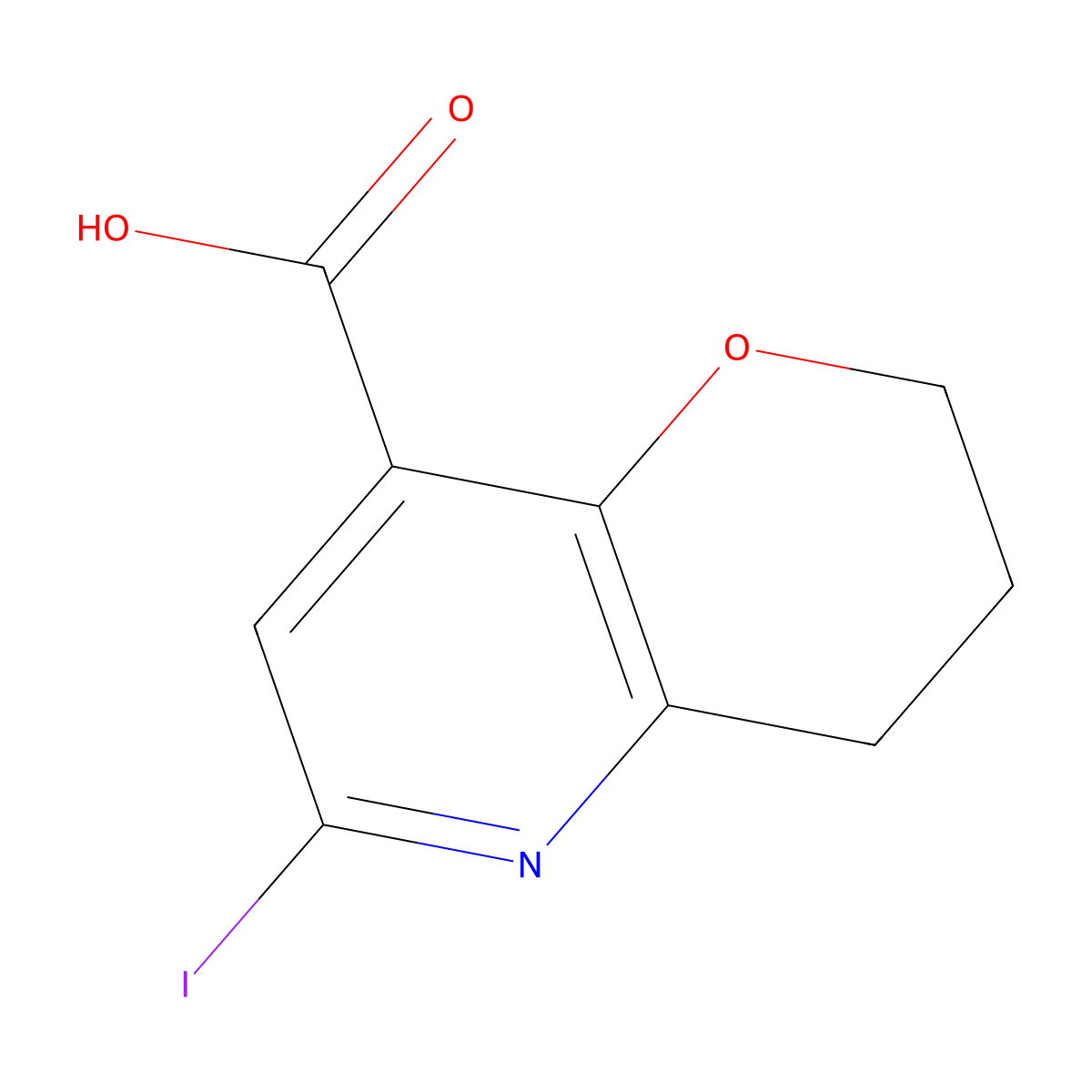6-iodo-3,4-dihydro-2H-pyrano[3,2-b]pyridine-8-carboxylic acid molecular structure, CAS 1346447-29-7