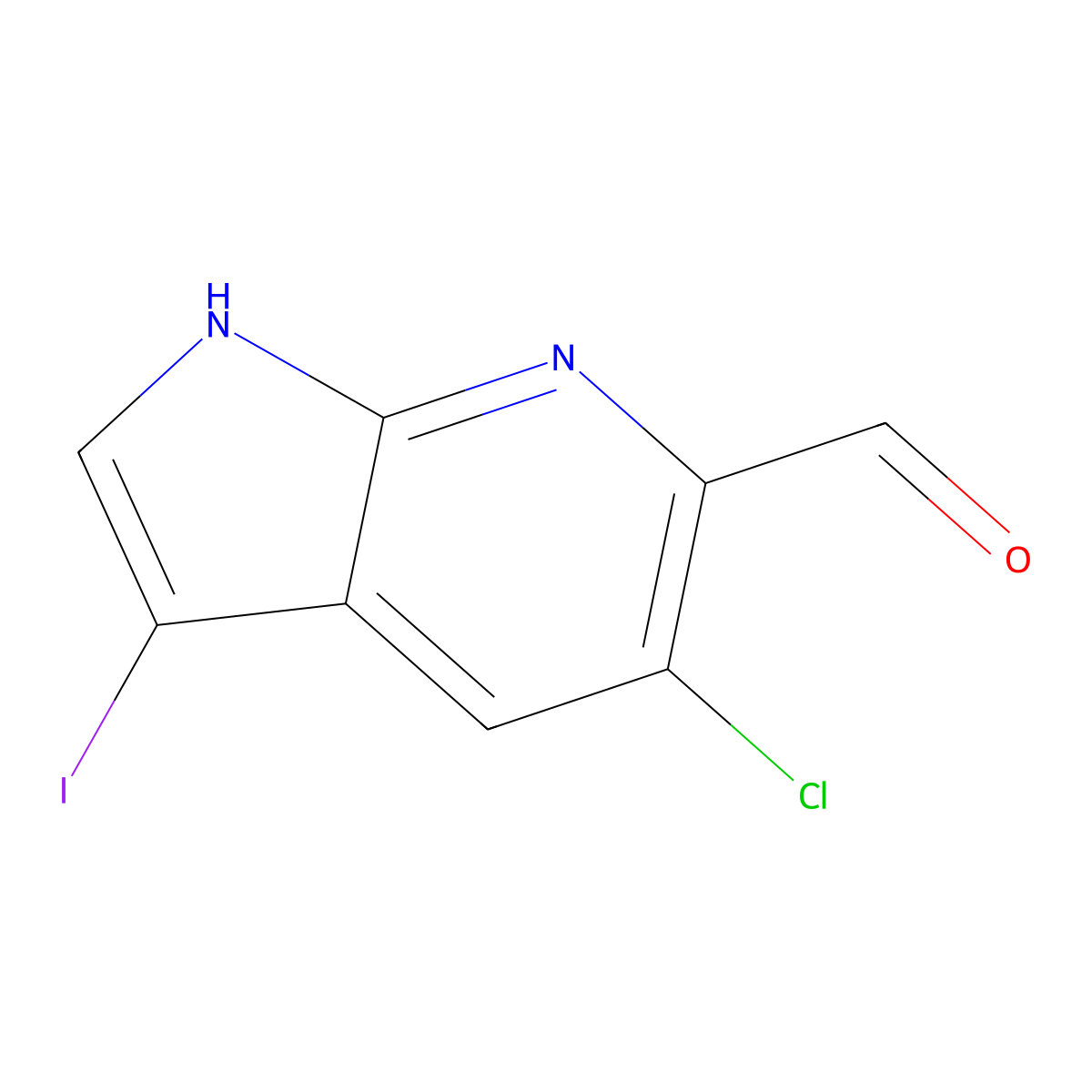 1H-Pyrrolo(2,3-b)pyridine-6-carboxaldehyde, 5-chloro-3-iodo- molecular structure, CAS 1346447-32-2