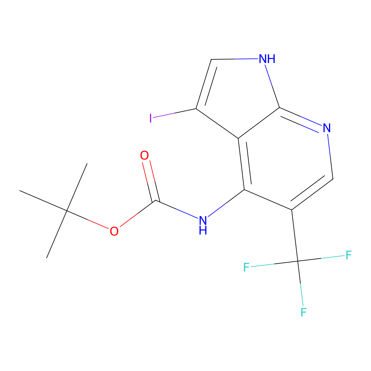 tert-Butyl (3-iodo-5-(trifluoromethyl)-1H-pyrrolo[2,3-b]pyridin-4-yl)carbamate molecular structure, CAS 1346447-34-4