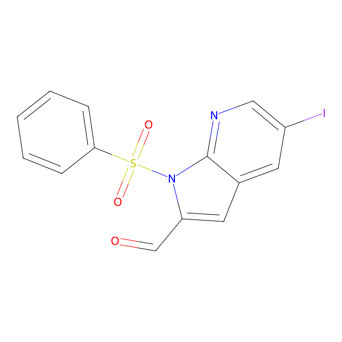 5-Iodo-1-(phenylsulfonyl)-1H-pyrrolo[2,3-b]pyridine-2-carbaldehyde molecular structure, CAS 1346447-36-6