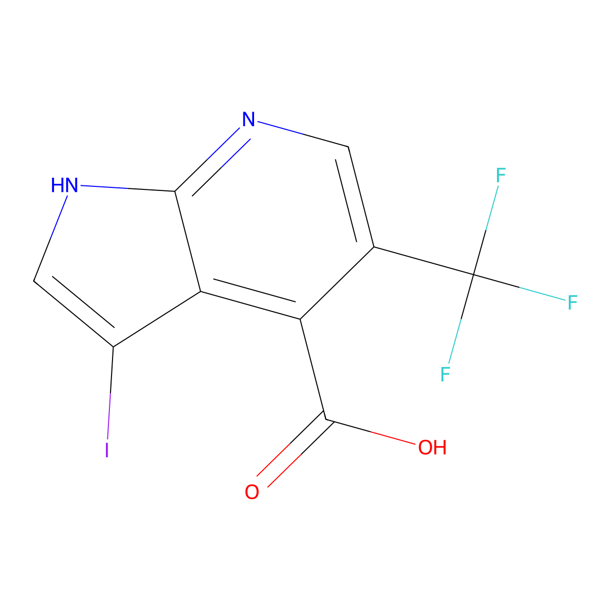 3-iodo-5-(trifluoromethyl)-1H-pyrrolo[2,3-b]pyridine-4-carboxylic acid molecular structure, CAS 1346447-39-9