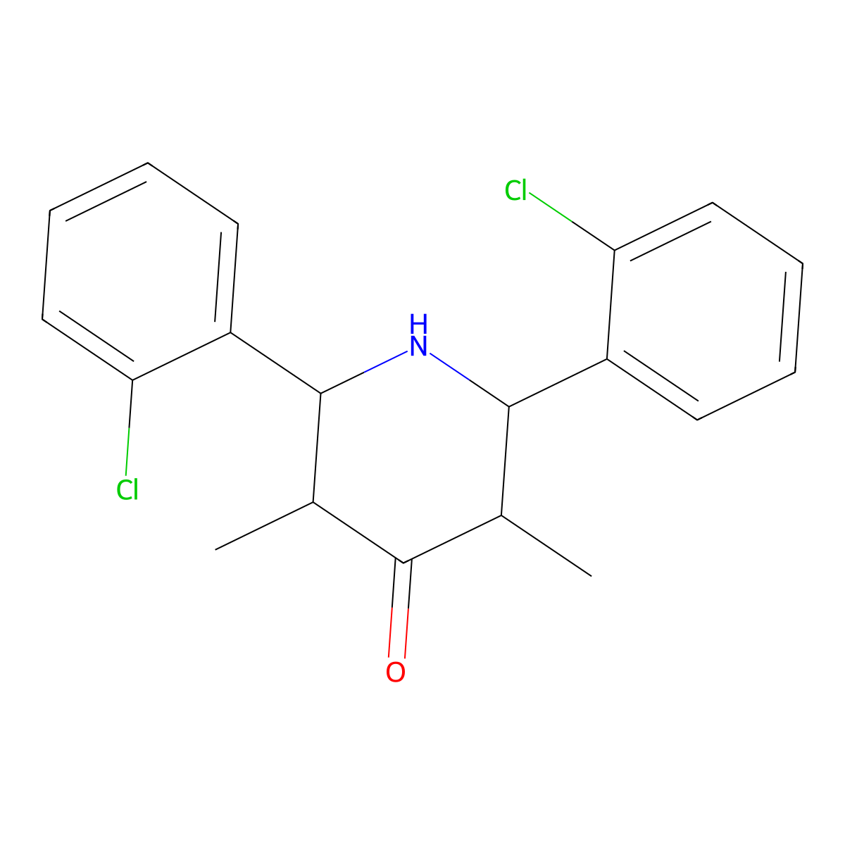 4-Piperidinone, 2,6-bis(2-chlorophenyl)-3,5-dimethyl- molecular structure, CAS 134645-34-4