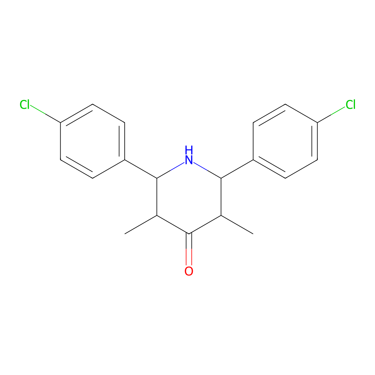 2,6-Bis(4-chlorophenyl)-3,5-dimethylpiperidin-4-one molecular structure, CAS 134645-35-5