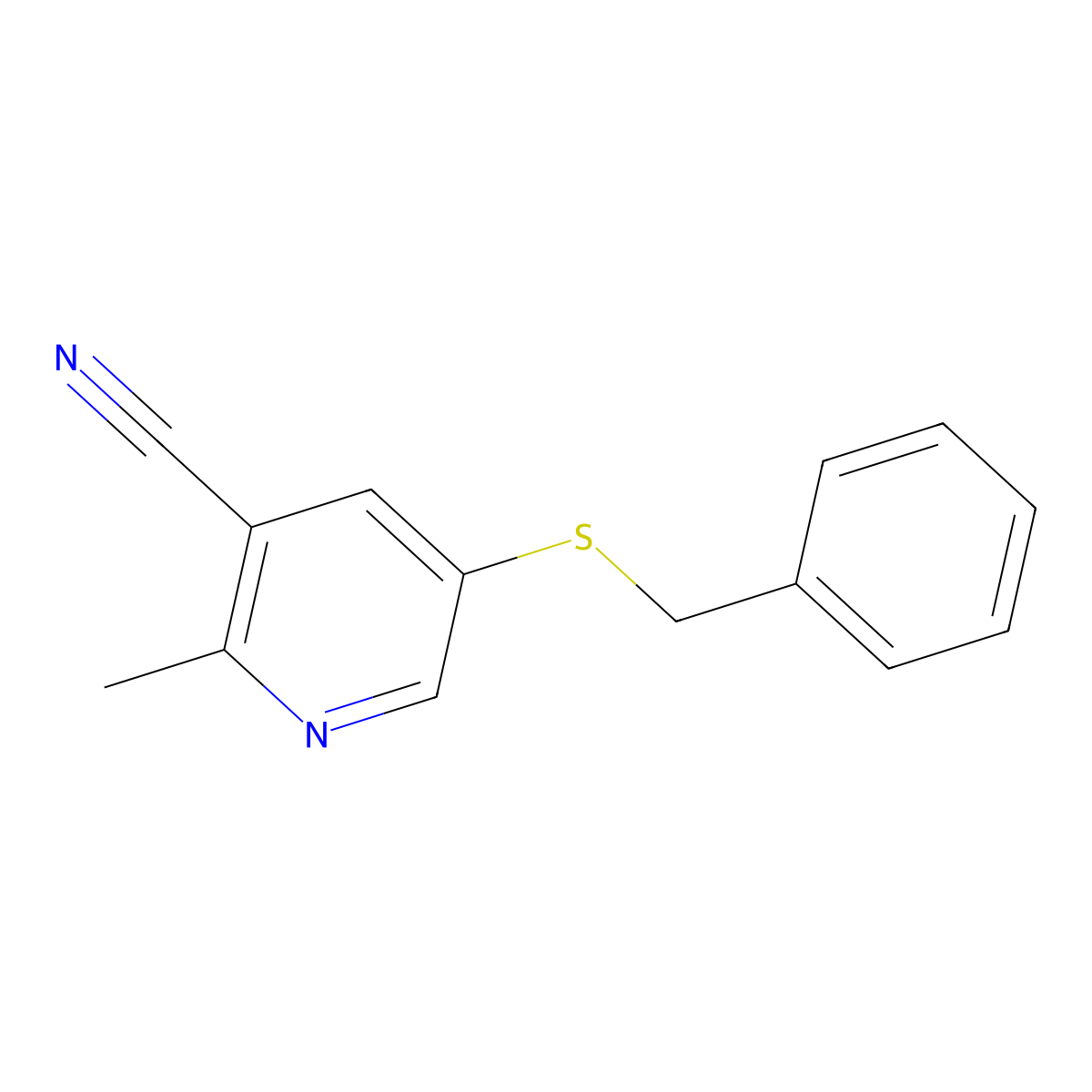 5-(Benzylsulfanyl)-2-methylpyridine-3-carbonitrile molecular structure, CAS 1346534-76-6