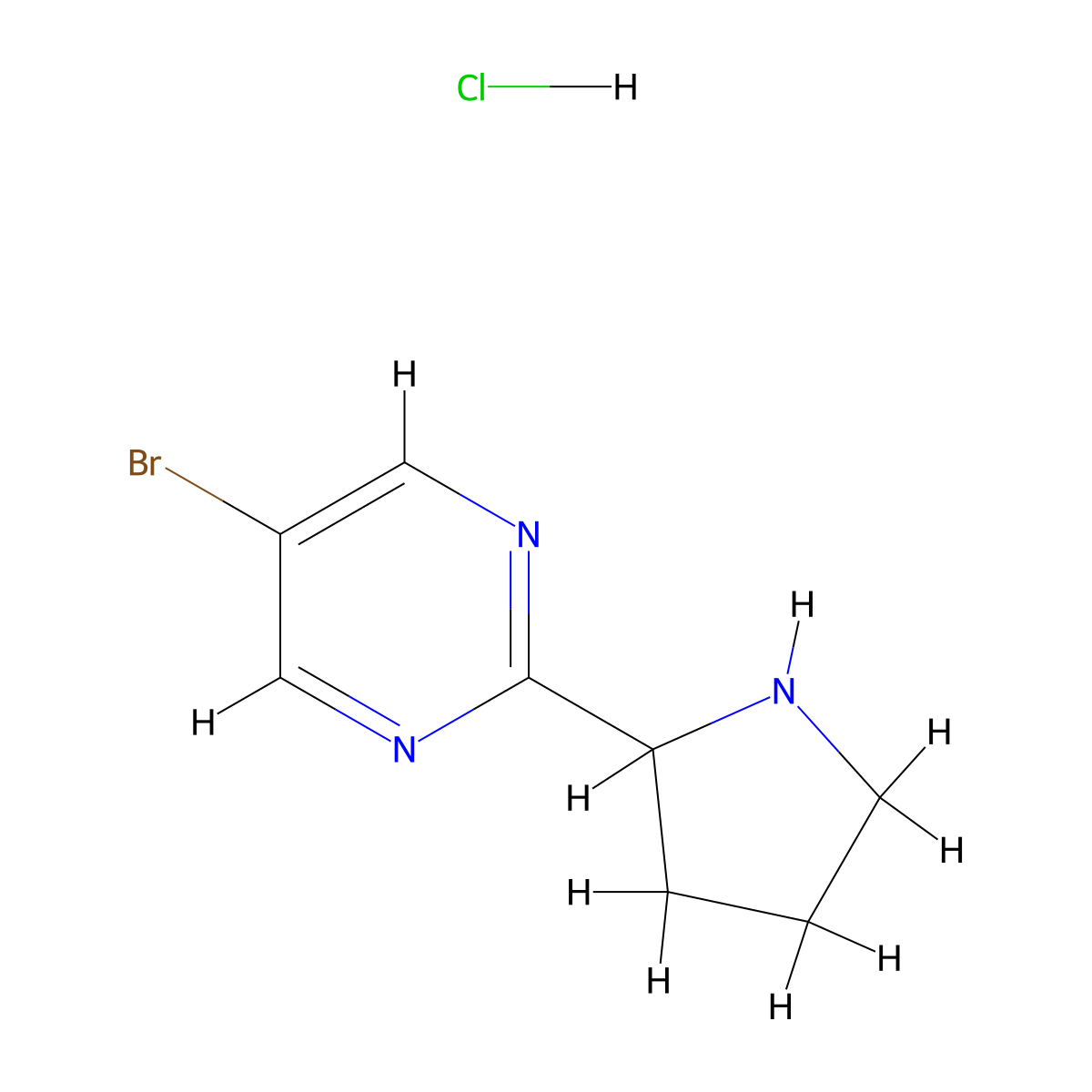 5-Bromo-2-(pyrrolidin-2-yl)pyrimidine hydrochloride molecular structure, CAS 1346537-33-4