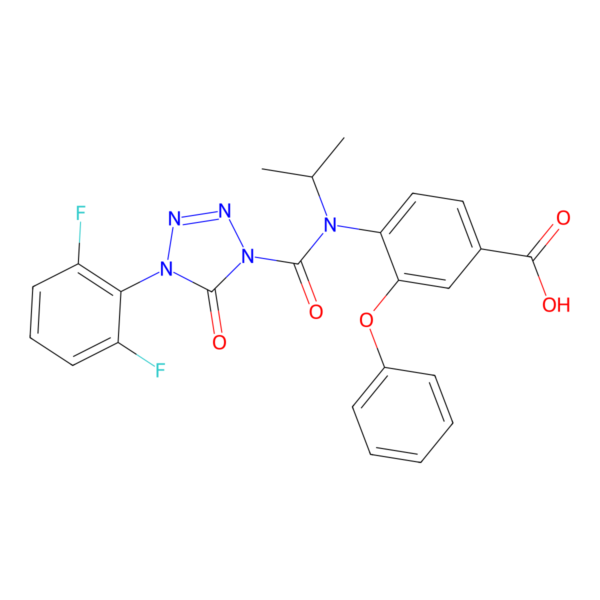 4-[[4-(2,6-Difluorophenyl)-5-oxotetrazole-1-carbonyl]-propan-2-ylamino]-3-phenoxybenzoic acid molecular structure, CAS 1346564-56-4