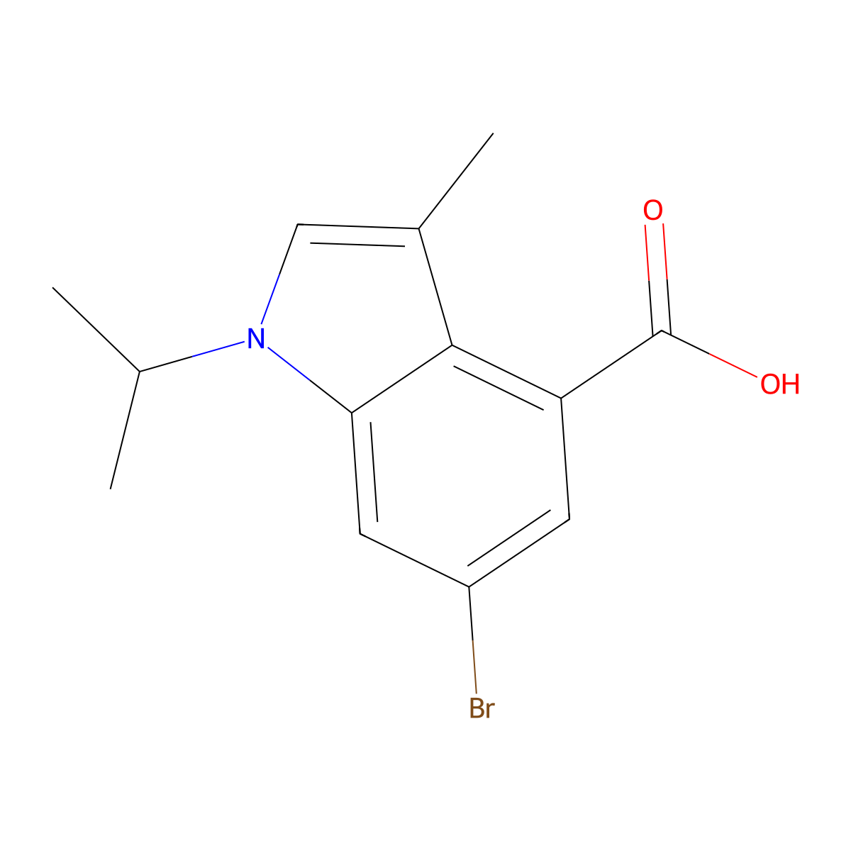 6-bromo-1-isopropyl-3-methyl-1H-indole-4-carboxylic acid molecular structure, CAS 1346575-60-7