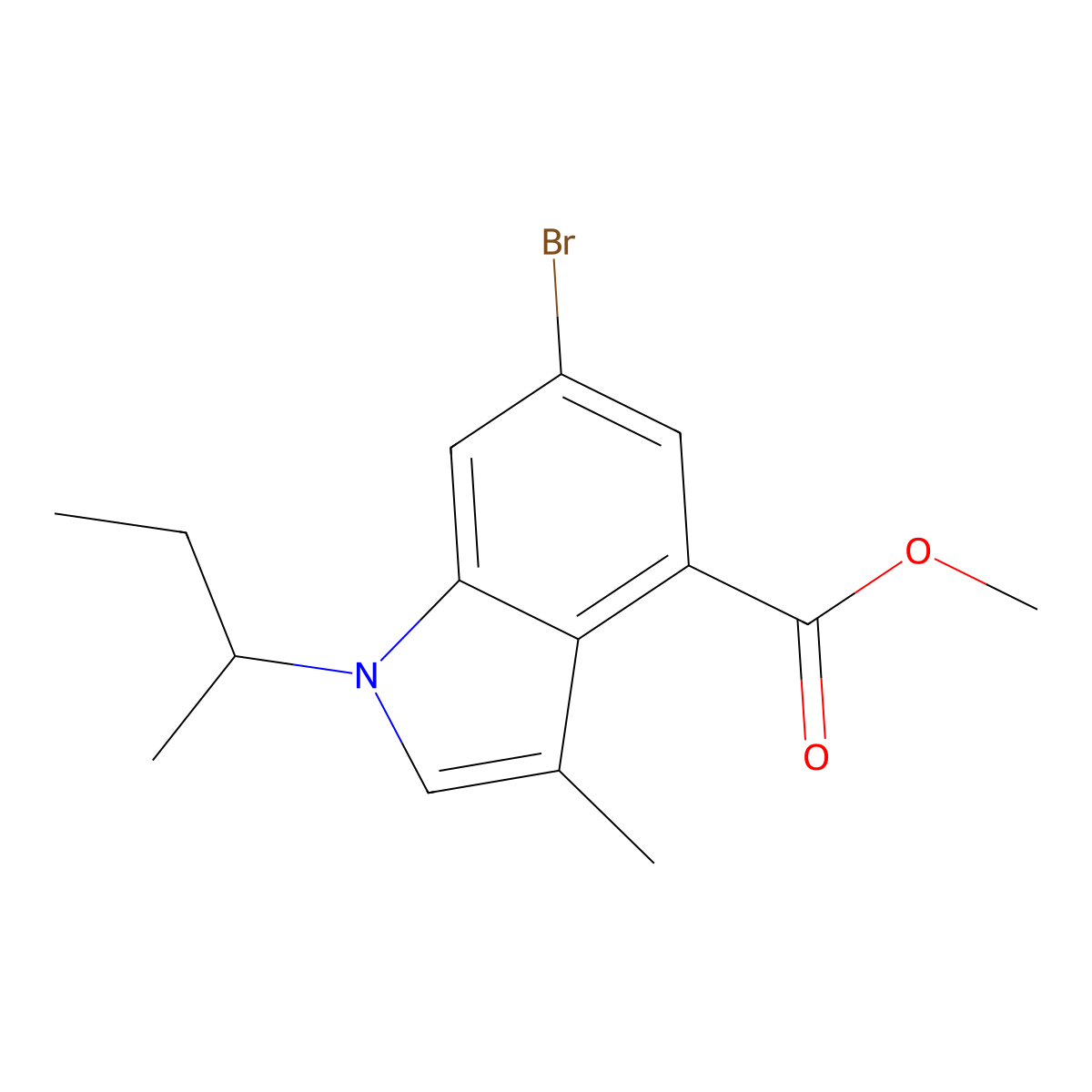 Methyl 6-bromo-1-(sec-butyl)-3-methyl-1H-indole-4-carboxylate molecular structure, CAS 1346576-39-3