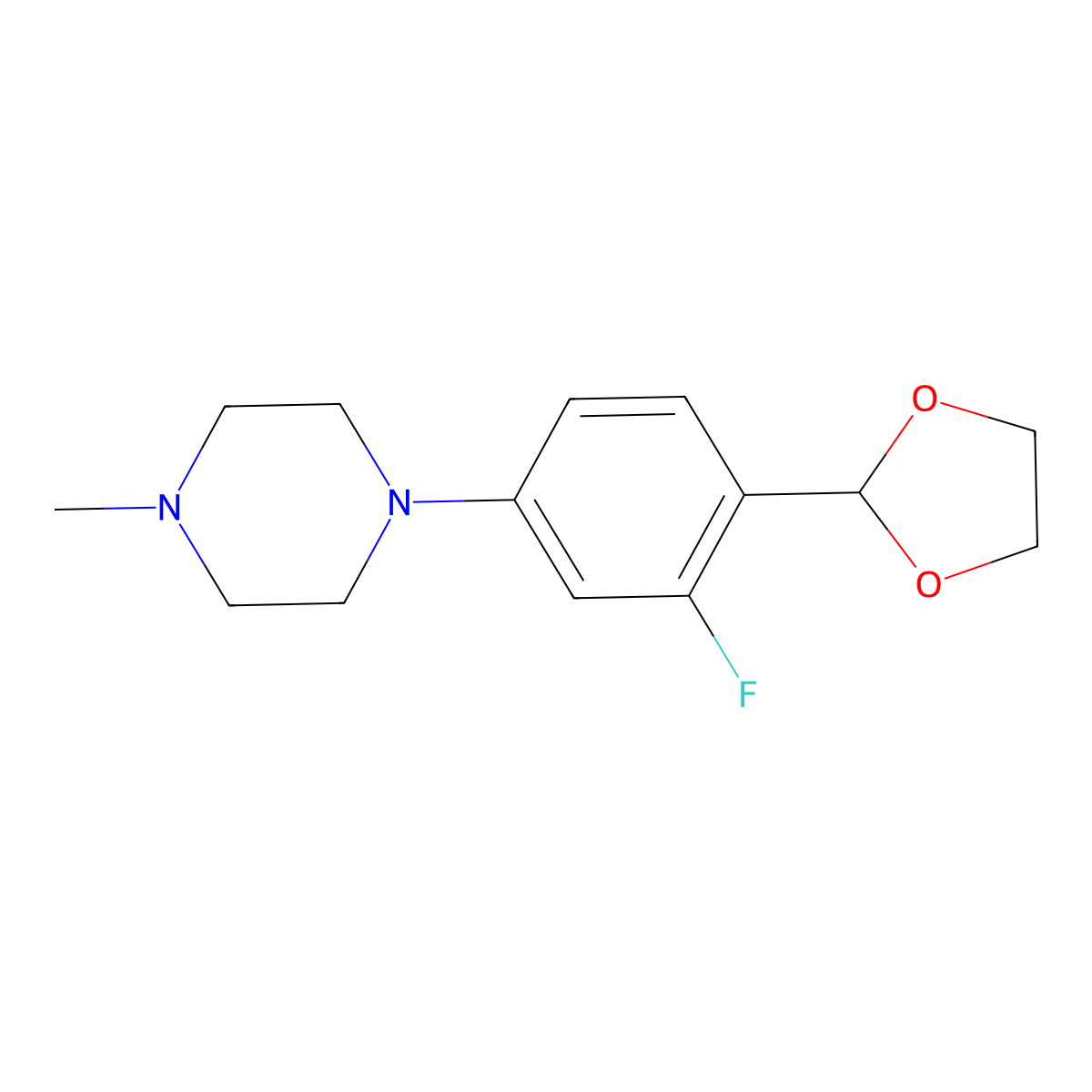 1-(4-(1,3-Dioxolan-2-yl)-3-fluorophenyl)-4-methylpiperazine molecular structure, CAS 1346597-60-1