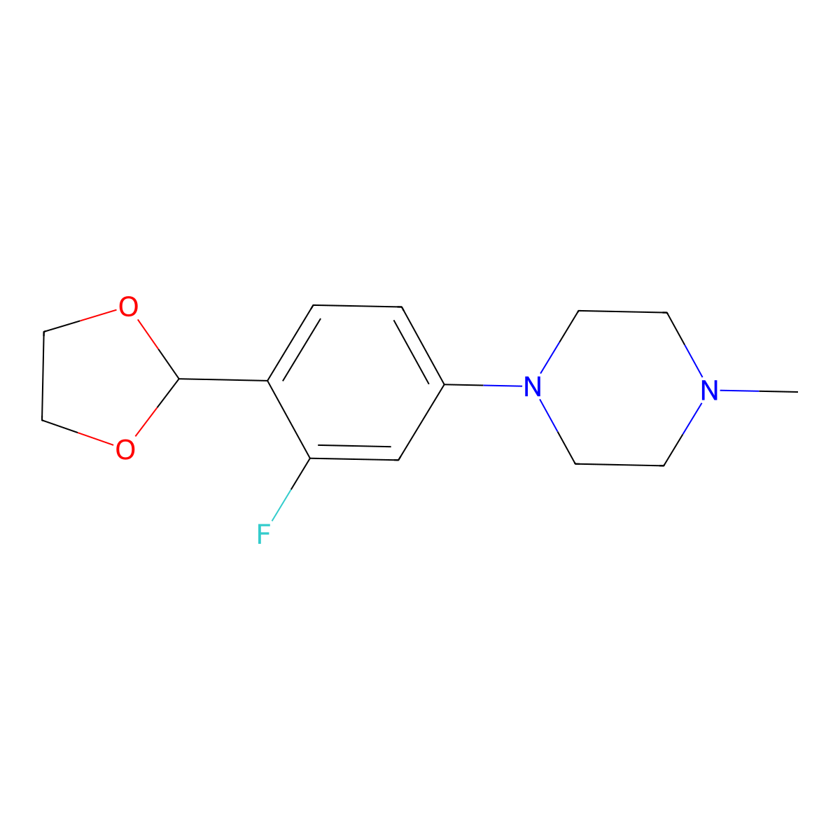 1-(4-(1,3-Dioxolan-2-yl)-3-fluorophenyl)-4-methylpiperazine molecular structure, CAS 1346597-60-1