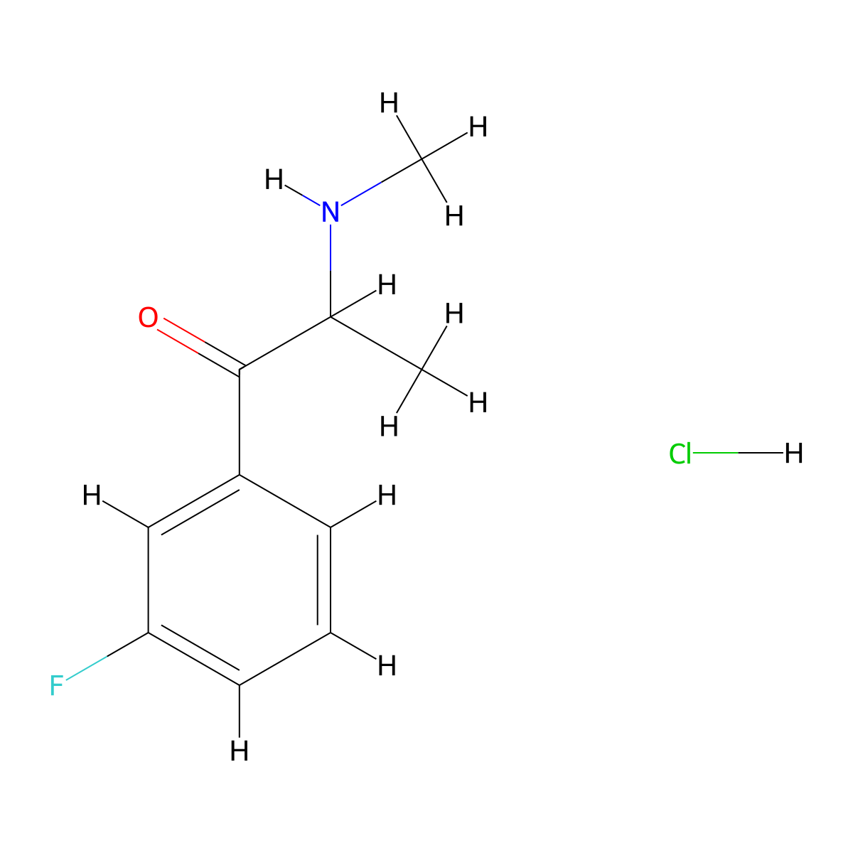 3-Fluoromethcathinone hydrochloride molecular structure, CAS 1346600-40-5