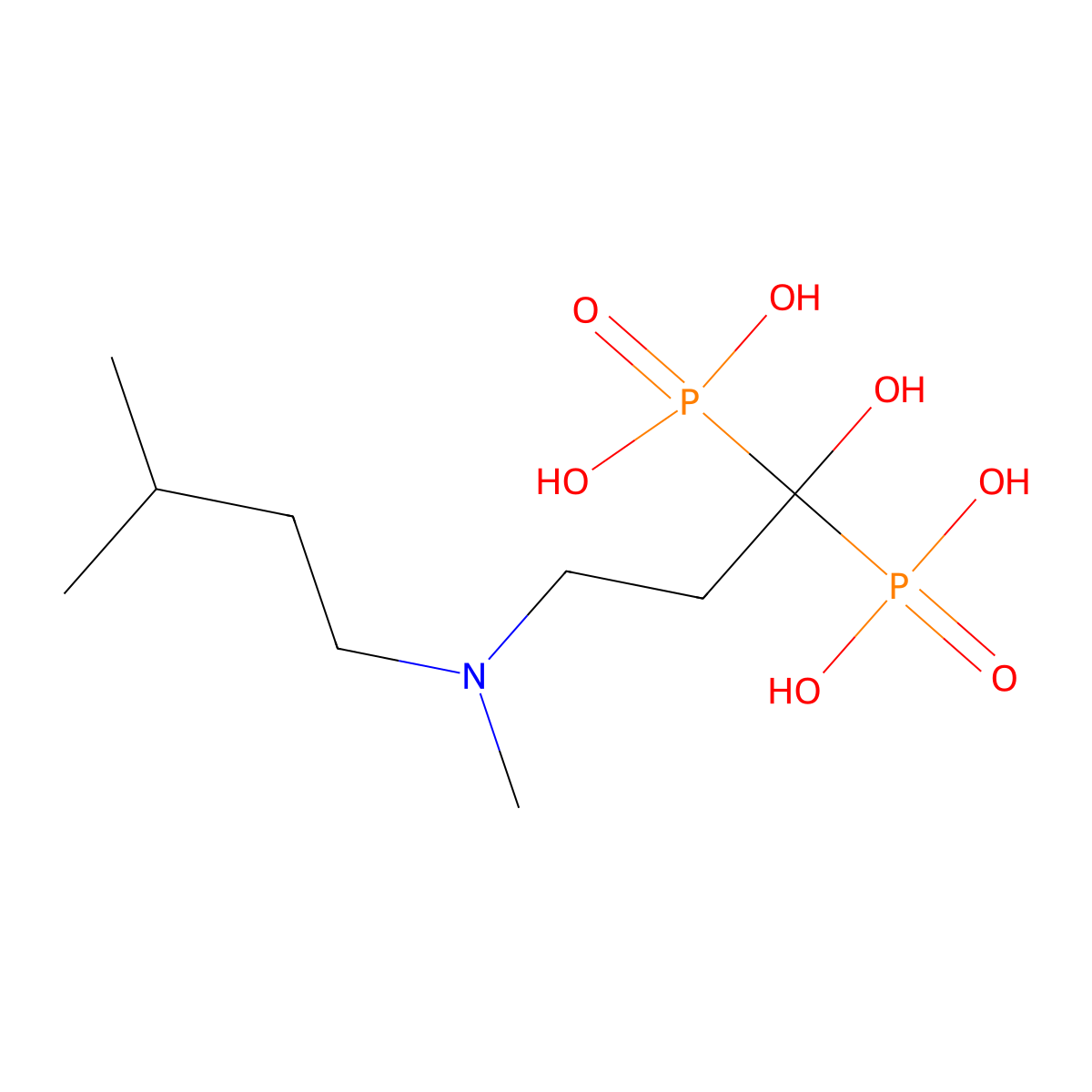 (1-Hydroxy-3-(isopentyl(methyl)amino)propane-1,1-diyl)bis(phosphonic acid) molecular structure, CAS 1346601-22-6