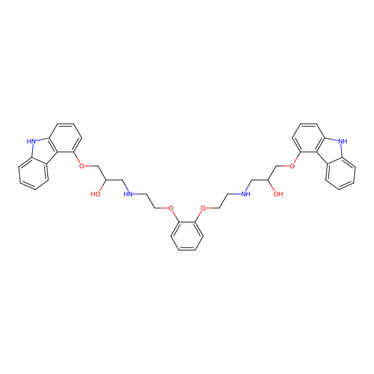 3,3'-(((1,2-Phenylenebis(oxy))bis(ethane-2,1-diyl))bis(azanediyl))bis(1-((9H-carbazol-4-yl)oxy)propan-2-ol) molecular structure, CAS 1346602-98-9