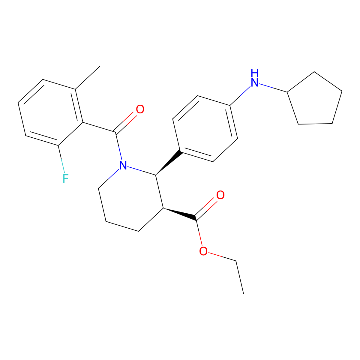 ethyl (2R,3S)-2-[4-(cyclopentylamino)phenyl]-1-(2-fluoro-6-methylbenzoyl)piperidine-3-carboxylate molecular structure, CAS 1346623-09-3