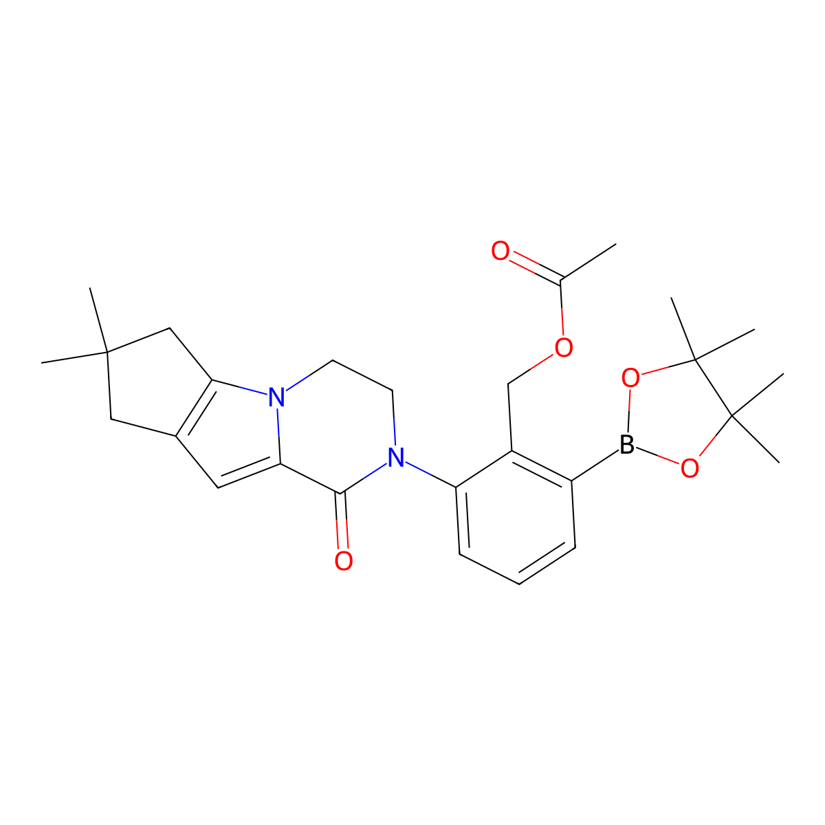 2-(Acetoxymethyl)-3-(7,7-dimethyl-1-oxo-3,4,7,8-tetrahydro-1H-cyclopenta[4,5]pyrrolo[1,2-a]pyrazin-2(6H)-yl)phenylboronic Acid Pinacol Ester molecular structure, CAS 1346676-30-9