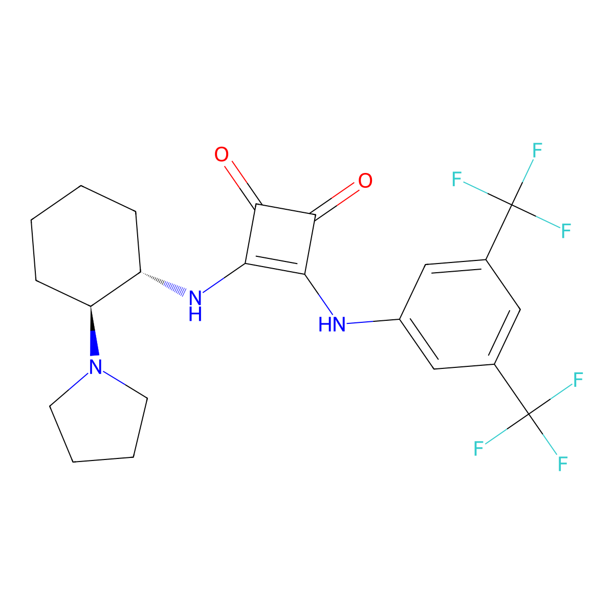 3-((3,5-Bis(trifluoromethyl)phenyl)amino)-4-(((1S,2S)-2-(pyrrolidin-1-yl)cyclohexyl)amino)cyclobut-3-ene-1,2-dione molecular structure, CAS 1346683-42-8